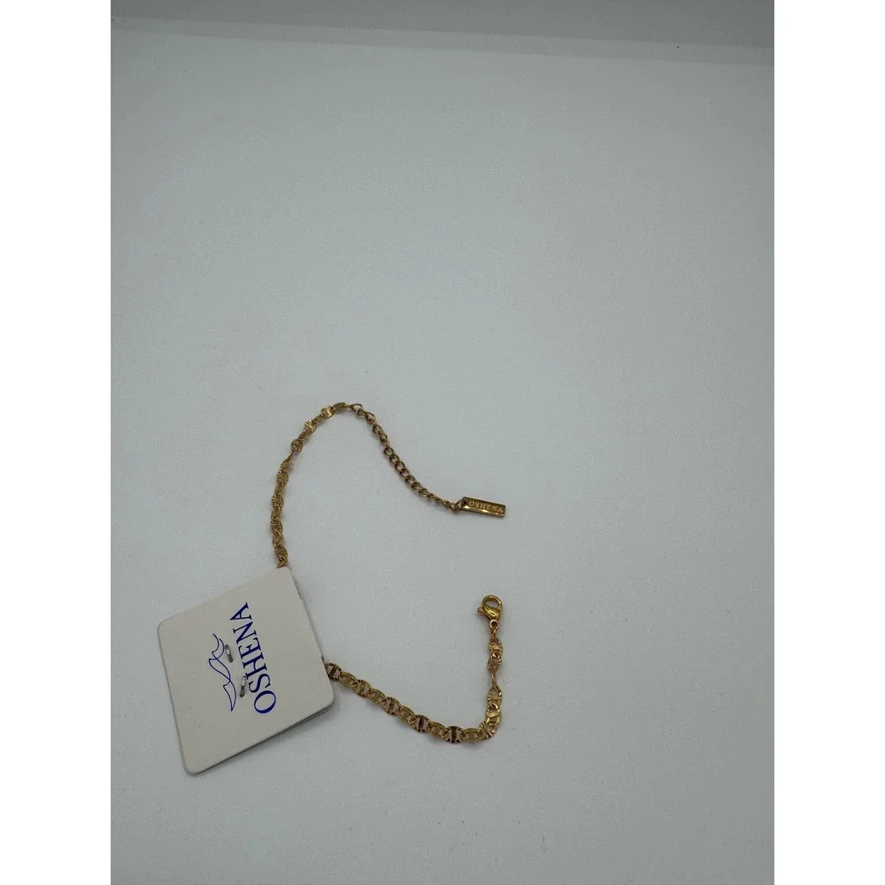 Oshena Dainty Oval Sunburst Chain Link Bracelet Women Gold Lobster Clasp